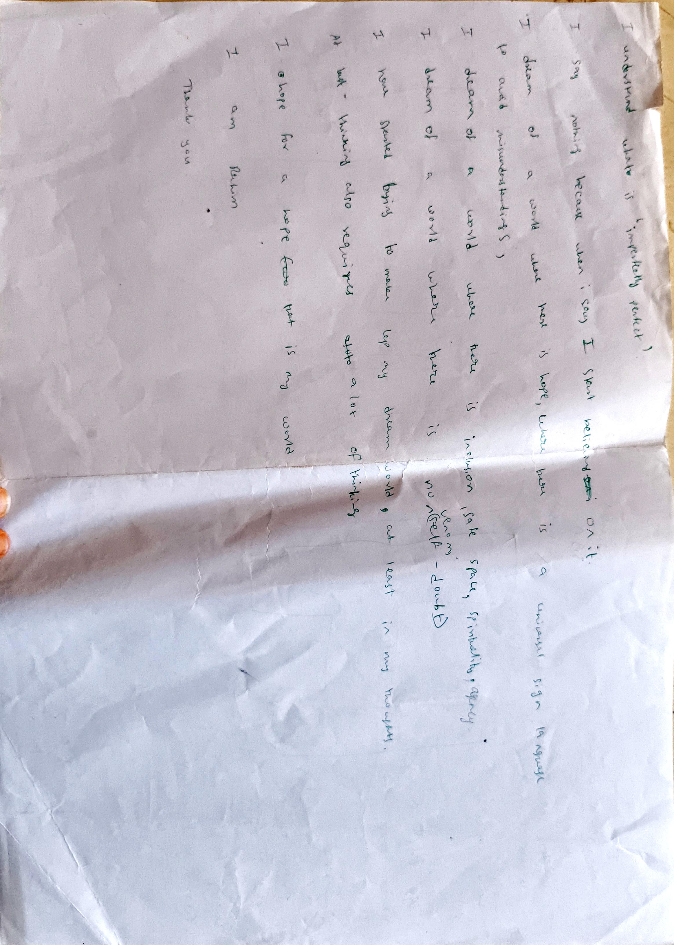 Second page of Rahim's 'My World' entry - handwritten English list of dreams: 'I dream of a world where...'