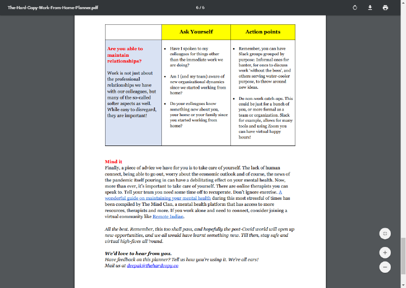 Work From Home: India Planner 2020